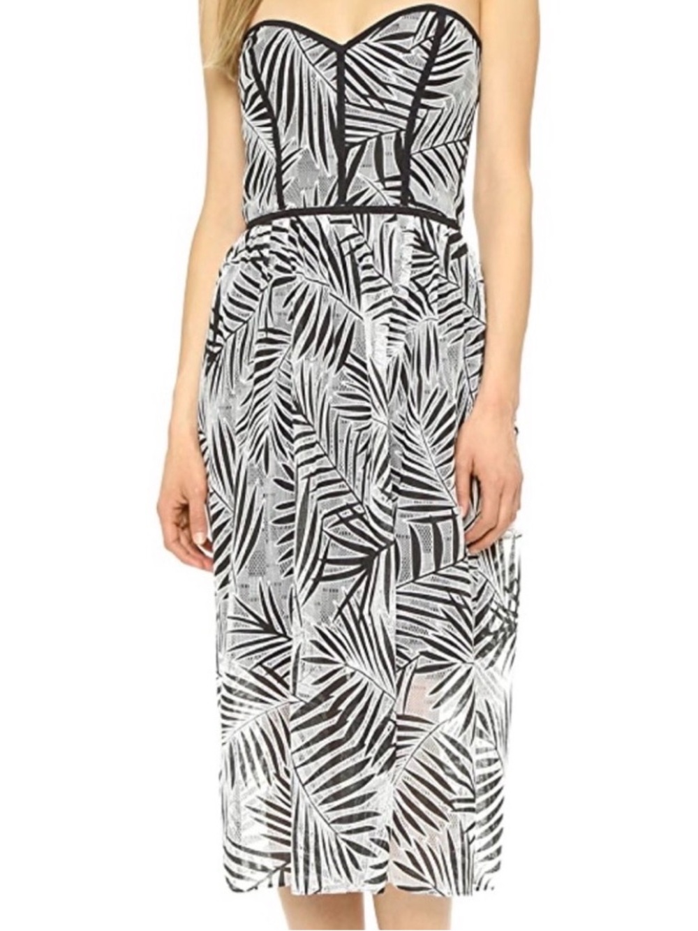 Parker Azalea Strapless Palm Leaf Lace Dress XS Tropical Resort Wedding Cocktail